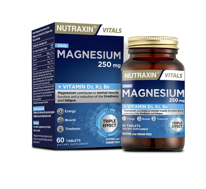 Nutraxin Magnezyum Daily Energy 250 Mg 60 Tablet - Magnesium, D3, K2, B6