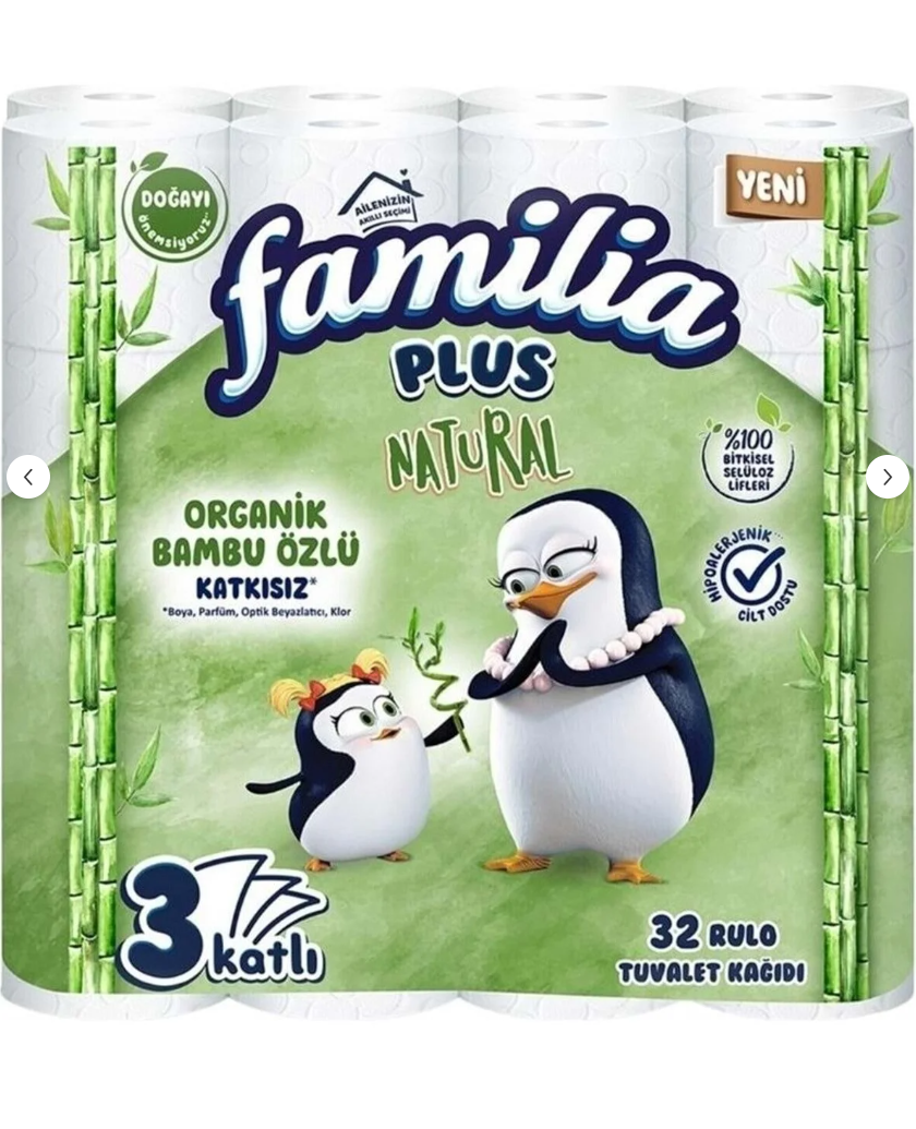 Familia Plus Tuvalet Kağıdı 3 Katlı 32 Li Paket Natural (Organik Bambu Özlü)