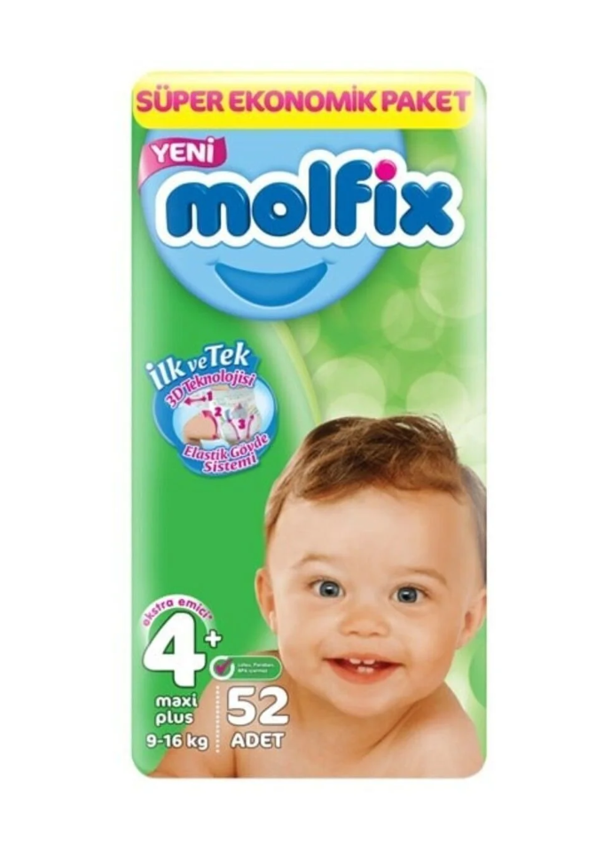 Molfix Bebek Bezi 4+ Beden Maxi Plus Dev Ekonomik Paket 52 Adet