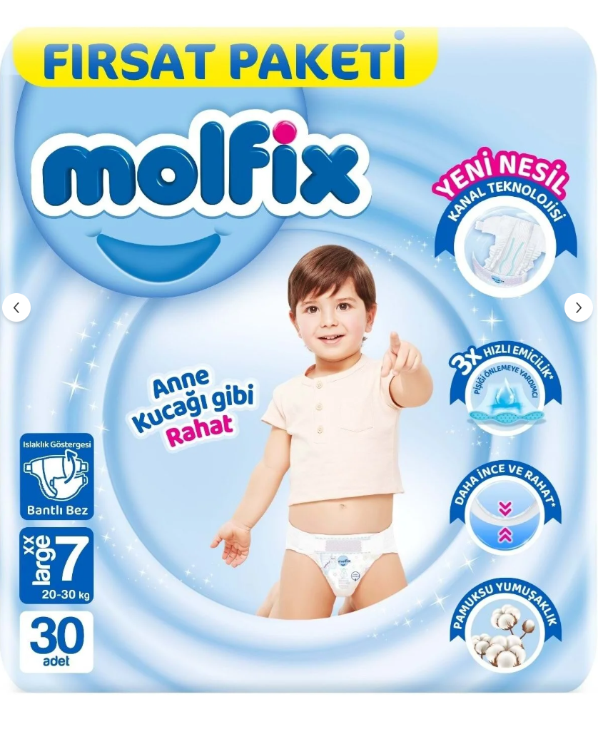Molfix Bebek Bezi 7 Beden 20-30 KG XX Large 30 Adet Fırsat Pk